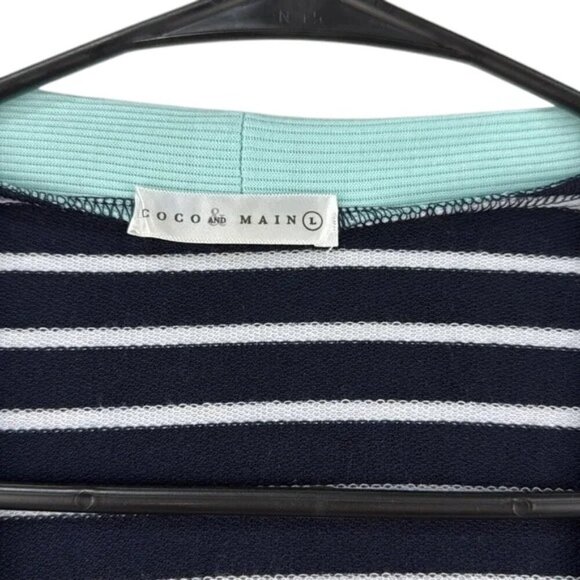 Coco & Main Cardigan Sweater Size L Blue White Aqua Striped Lightweight - Picture 7 of 7